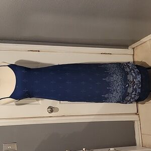 City Triangles Y2K Women's 7/8 Blue Spaghetti Strap Maxi Side-Slit Dress